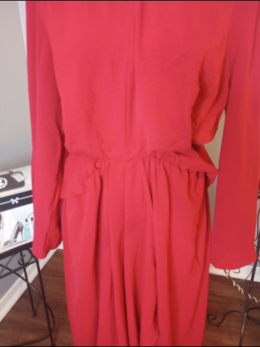 2 For $10 Red Long Sleeve Waist-Detail Wrap Dress - Picture 5 of 10